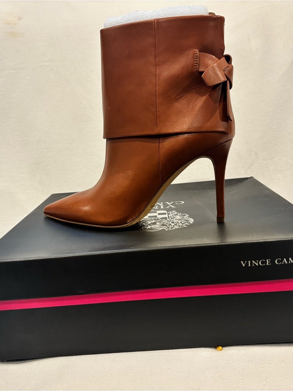 Vince Camuto Cognac Leather Pointed-Toe Stiletto Ankle Boots - Woman’s 8 NWT - Picture 10 of 11